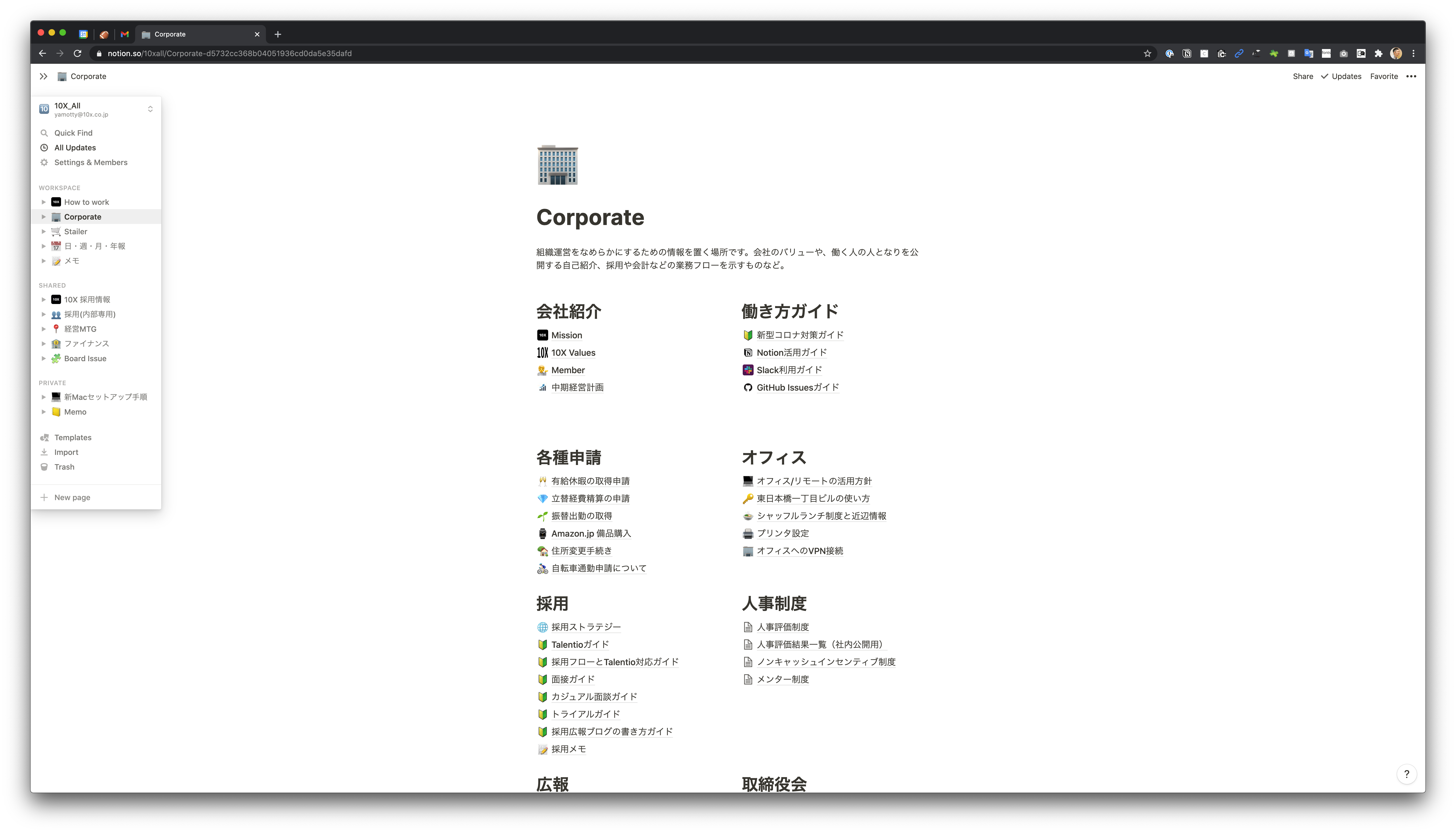 Corporateページには「会社というプロダクト」にどんな機能があり、どのように活用すべきかが一覧化されています。一人ひとりの創造性をサポートできる器として会社を強化していきたいと考えています。